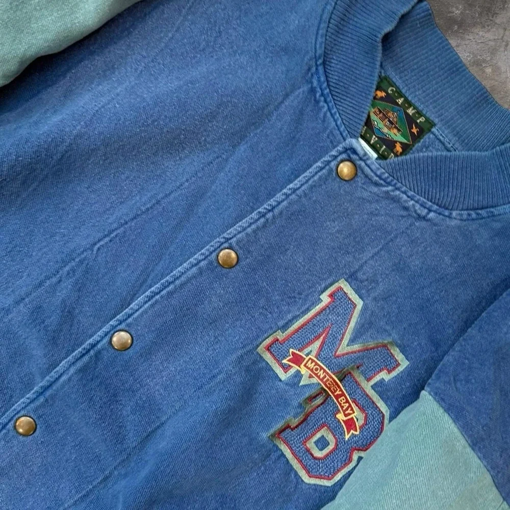 Vintage Monterey Bay California Two-Tone Colorblock Snap Varsity Jacket Men's XL